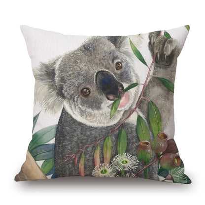 Australian Native Local Birds And Plants Cushion Cover Kookaburra Possum Gumleaves Gumnuts Floral Print Pillow Case