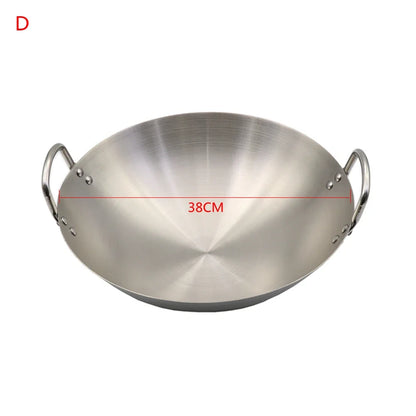 Stainless Steel Double Ear Chef Fry Wok Gas Cooker Traditional Handmade Pot Non Coating Woks
