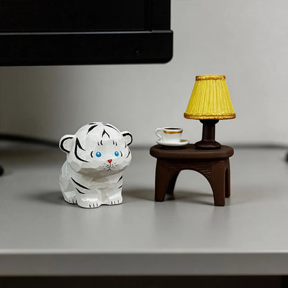 Cute Handmade Decorative Wooden Tiger Figurine Mini Animal Ornament Statue Carving Home Room Desktop accessories Decor Gift