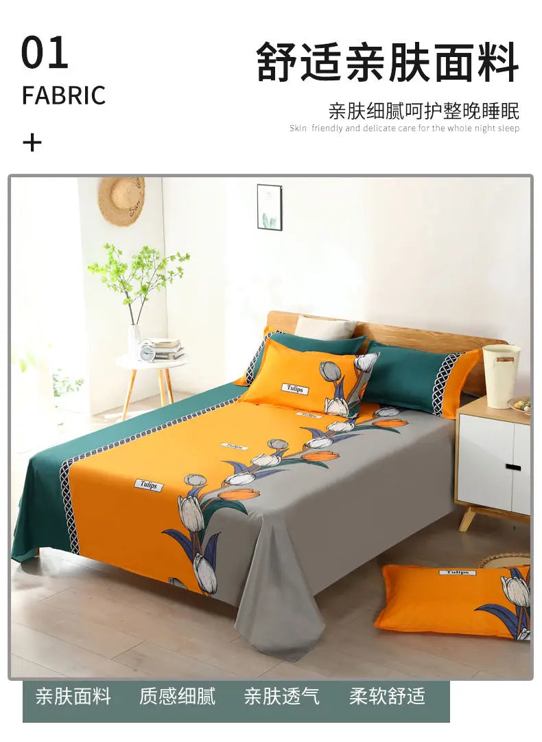 3pcs/Set Home Textile Bed Sheet Set with Pillowcases Cotton Material Lovers Home Room Bedding Flat Sheet Bed Sheet Set