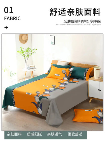 3pcs/Set Home Textile Bed Sheet Set with Pillowcases Cotton Material Lovers Home Room Bedding Flat Sheet Bed Sheet Set