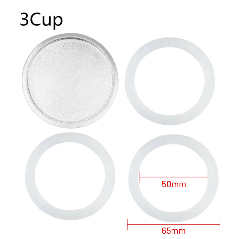 Seal Silicone Ring Gaskets And Aluminum Filters Replacement Kit For Kitchen Moka Pot Espresso Coffee Makers Accessories