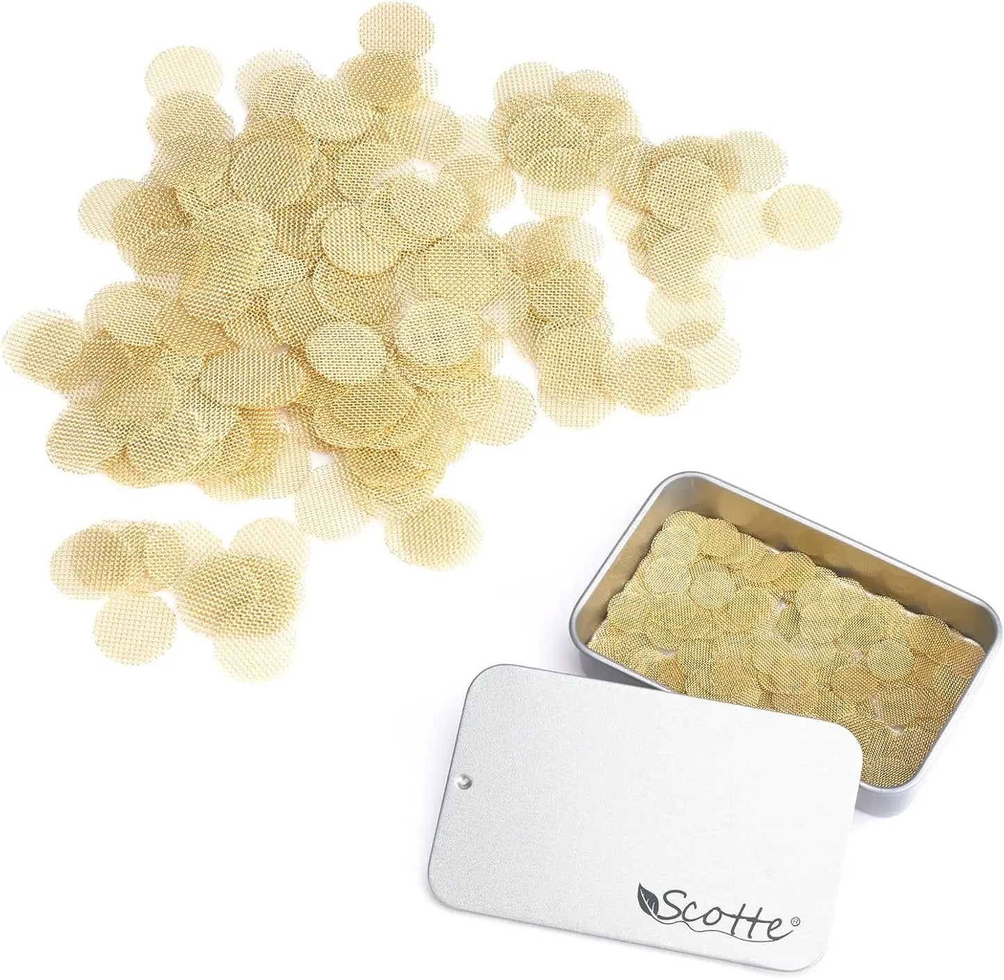 Scotte 200pcs Brass Pipe Screens,Metal Pipe Filter Screen with Storage Box,12.7mm(0.5in),19.05mm(0.75in)