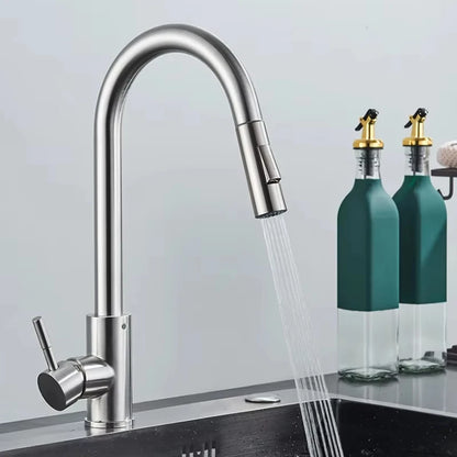 Stainless steel kitchen faucet, single-hole pull-out spout, kitchen sink mixing faucet, 360° rotating cleaning faucet