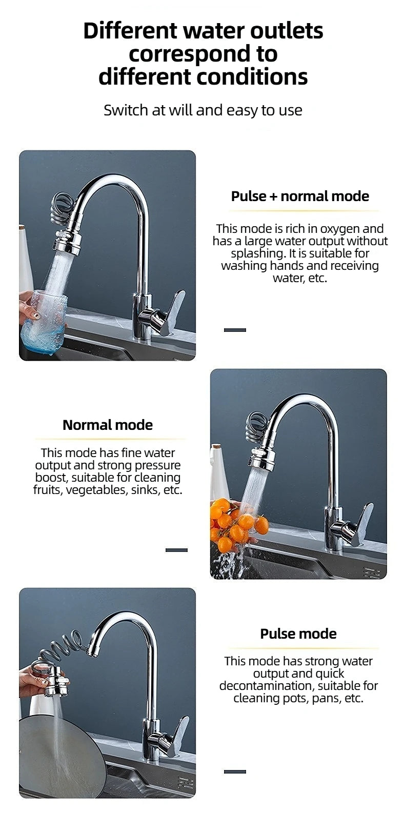 3 Modes Sink Faucet 360 Degree Rotation Filter Extension Tube Shower Water Saving Tap Universal Kitchen Gadgets Accessories