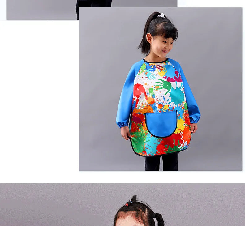 Kids Painting Waterproof Long Sleeved Cover Kindergarten Art Painting Smock Reverse Dressing Gown Baby Eating Bib Children Apron