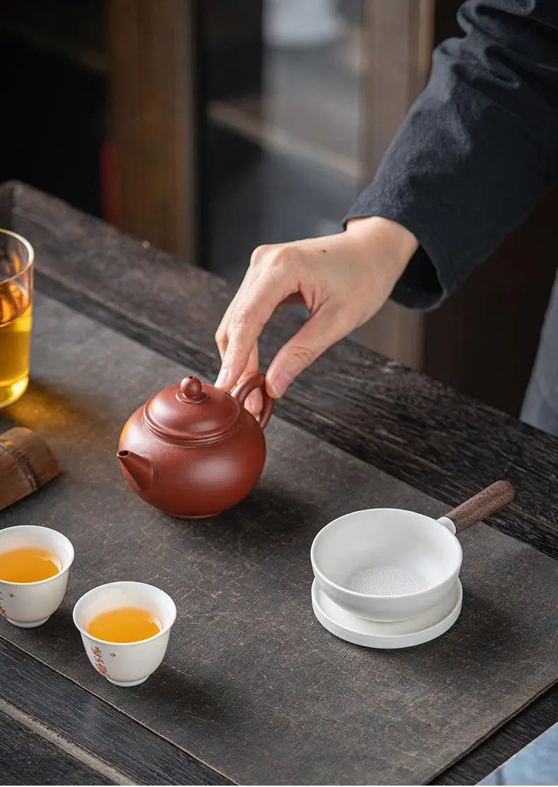 Sandalwood Handle Tea Strainer Black and White Tea Filter Ceramic Filter Tea Ceremony Accessories Teaset Supplies
