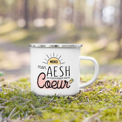 Merci Aesh Print Mugs Creative Coffee Cups Drinks Water Enamel Cup School Handle Drinkware Best Graduation Thanks Gifts for Aesh
