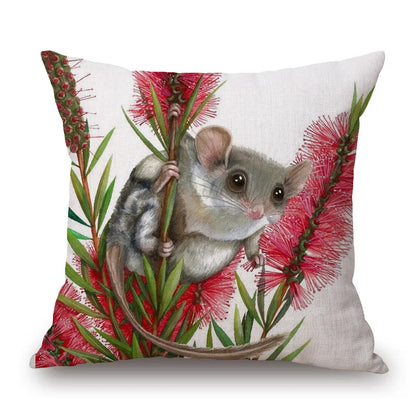 Australian Native Local Birds And Plants Cushion Cover Kookaburra Possum Gumleaves Gumnuts Floral Print Pillow Case