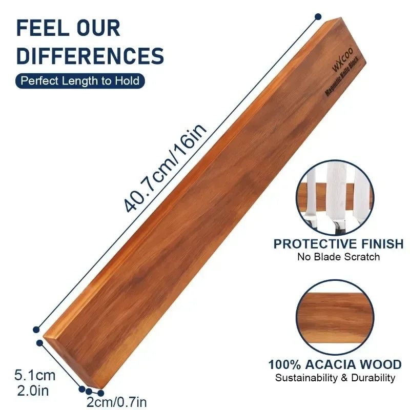 WXCOO Magnetic Knife Holder for Wall Wood Knife Strip Storage  Strong Magnetic Knife Strip for Kitchen Utensil Organizer