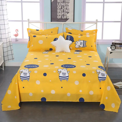 3pcs/Set Home Textile Bed Sheet Set with Pillowcases Cotton Material Lovers Home Room Bedding Flat Sheet Bed Sheet Set