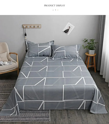 Geometry printed flat bed sheet set couple 2 people super cozy luxury double bed bedsheet single double queen king size