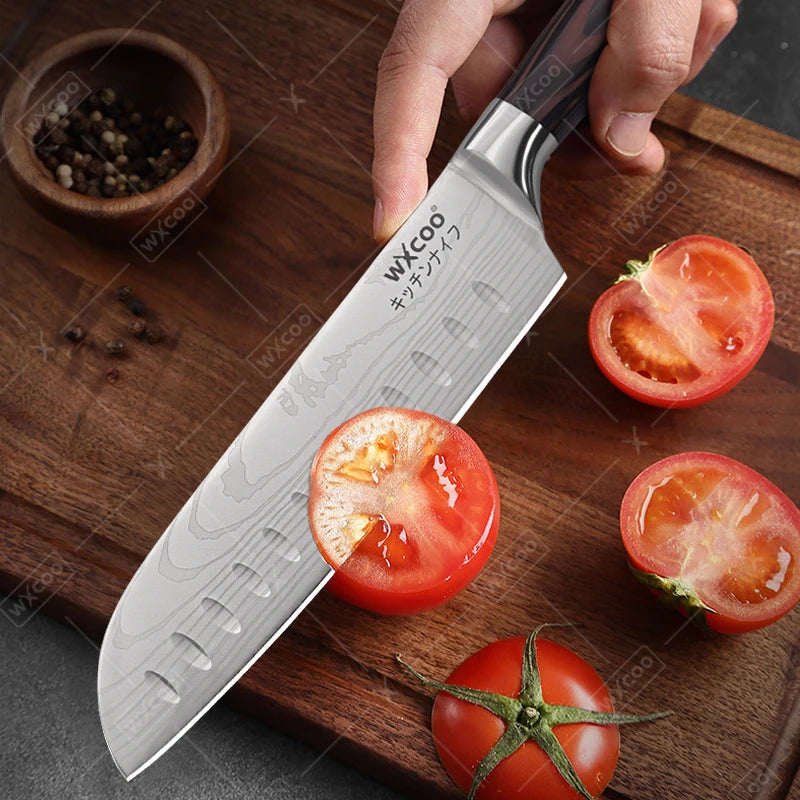 WXCOO Santoku Knife Set Japanese Butcher Carving Bread Fruit Meat Cleaver Boning High Carbon Steel Kitchen Knives