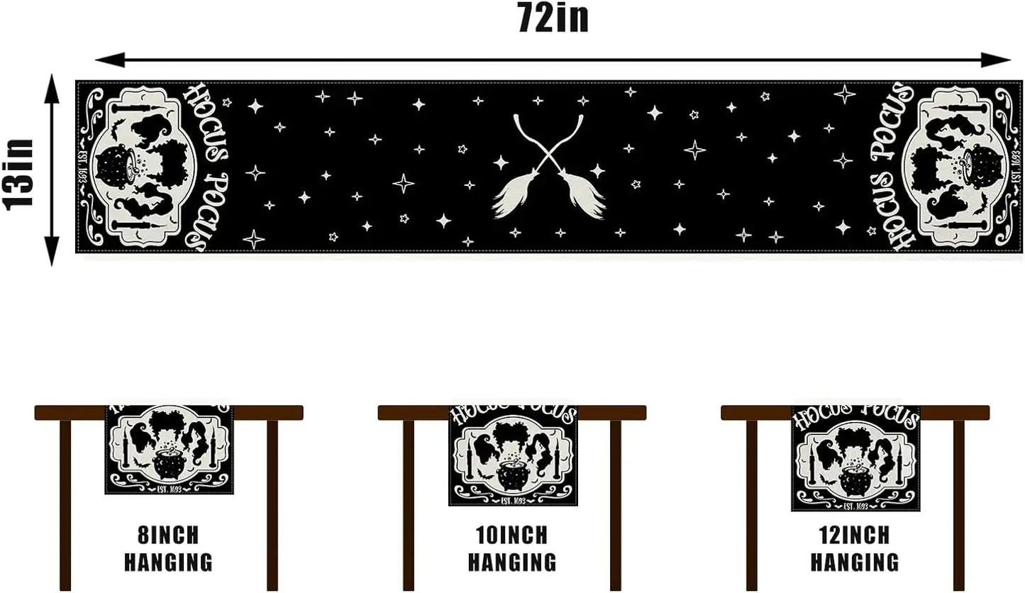 Halloween Hocus Pocus Black Linen Table Runner Sanderson Sisters Amuck Decor Kitchen Dining Table Deocor Halloween Decorations