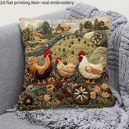 Farmyard Charm: 2D Flat-Printed Pillow with Stylish Chickens and Scenic Design Sofa cushion cover, home decoration, 2D printing
