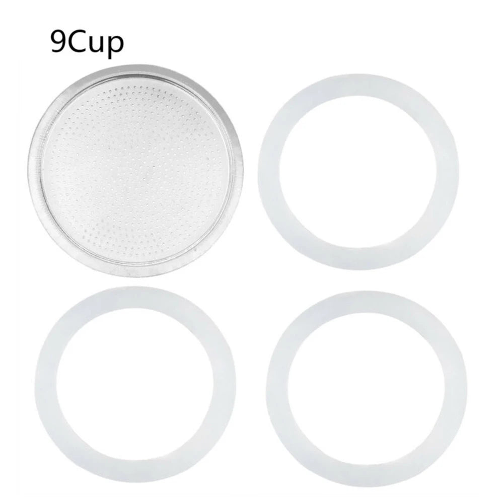 Seal Silicone Ring Gaskets And Aluminum Filters Replacement Kit For Kitchen Moka Pot Espresso Coffee Makers Accessories