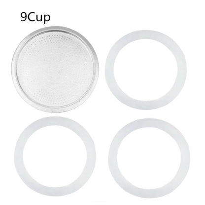 Seal Silicone Ring Gaskets And Aluminum Filters Replacement Kit For Kitchen Moka Pot Espresso Coffee Makers Accessories