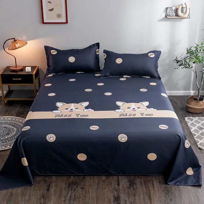 Geometry printed flat bed sheet set couple 2 people super cozy luxury double bed bedsheet single double queen king size