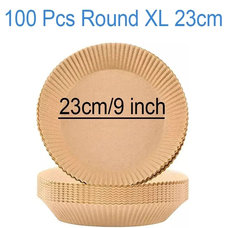Large 23cm Air Fryer Disposable Paper Liner Non-stick Airfryer Parchment Special Baking Paper for 3-10QT Cooking/Steaming Basket