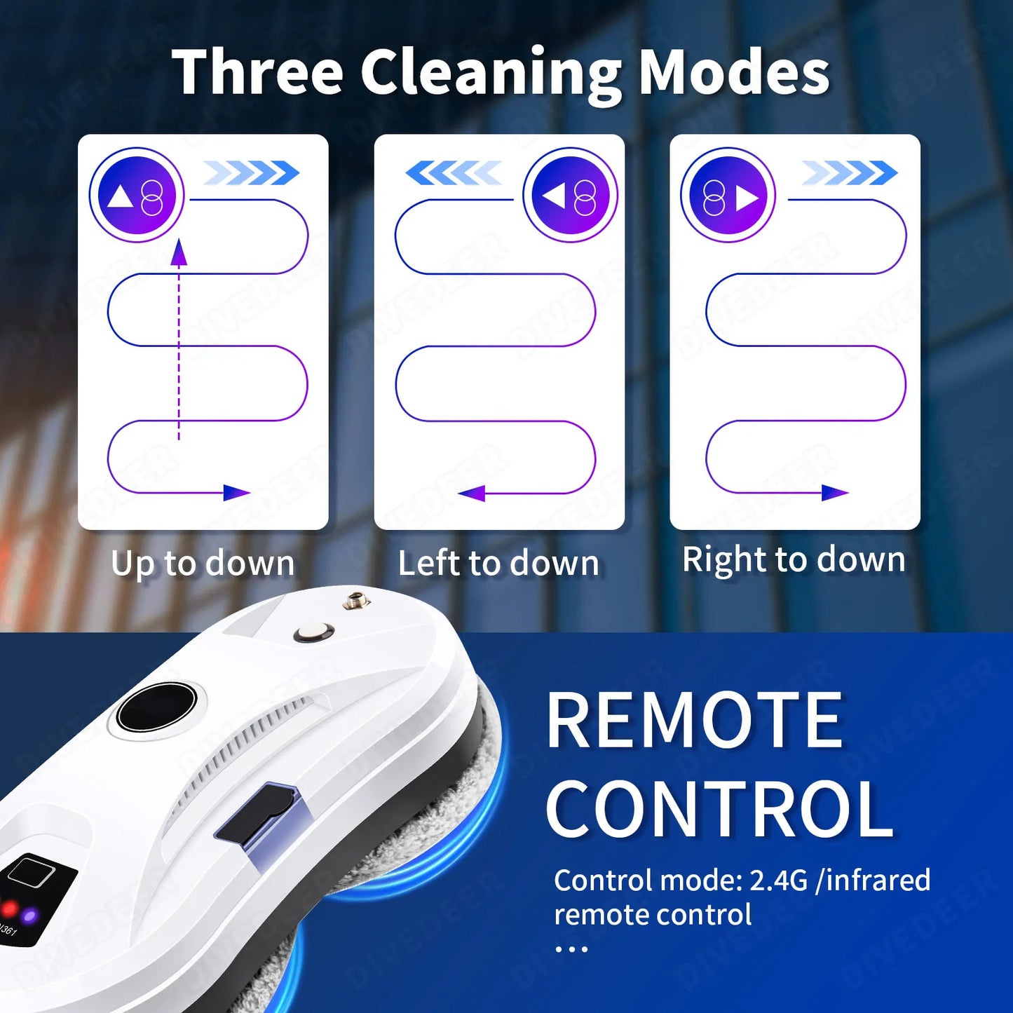 DIVEDEER Window Cleaning Robot  High Suction Intelligent Electric Window Cleaner Water Jet Vacuum Cleaner