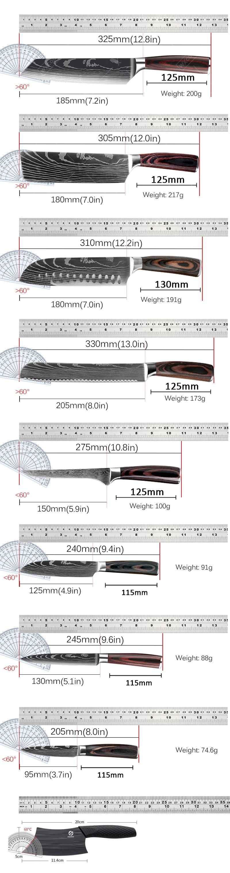 WXCOO Santoku Knife Set Japanese Butcher Carving Bread Fruit Meat Cleaver Boning High Carbon Steel Kitchen Knives