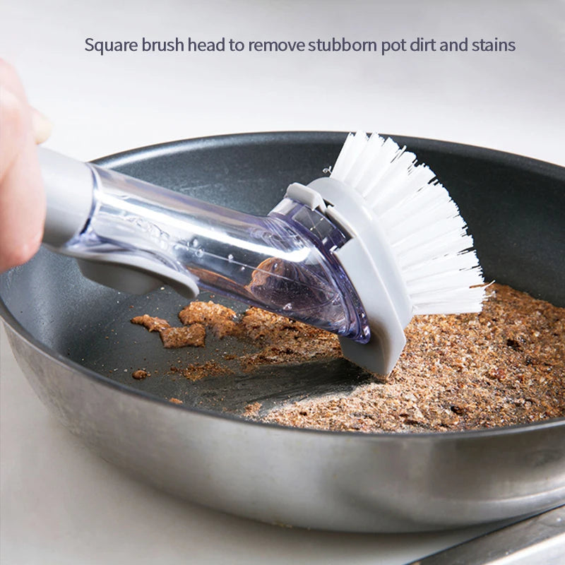 2 In 1 Kitchen Cleaning Brush Long Handle Pot Dish Sponge Dishwashing Scrubber Liquid Soap Dispenser Removable Cleaner Wash Wipe