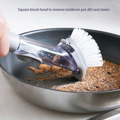 2 In 1 Kitchen Cleaning Brush Long Handle Pot Dish Sponge Dishwashing Scrubber Liquid Soap Dispenser Removable Cleaner Wash Wipe