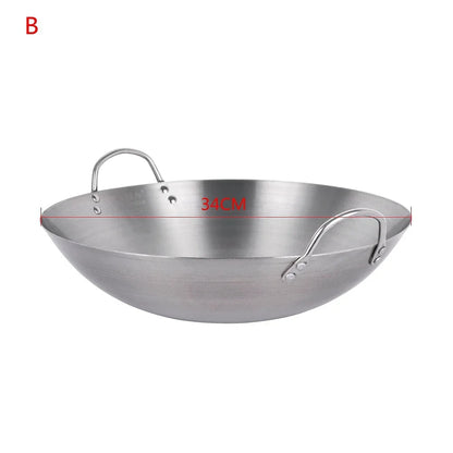Stainless Steel Double Ear Chef Fry Wok Gas Cooker Traditional Handmade Pot Non Coating Woks
