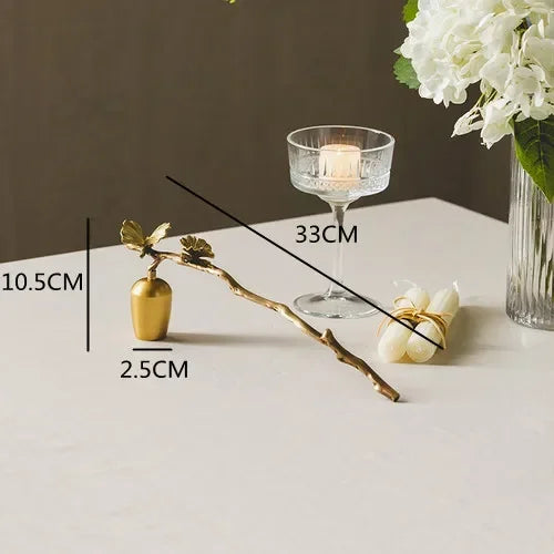 Golden metal brass candle holder, ginkgo leaves, European style, ancient desktop crafts, home decoration candle holders