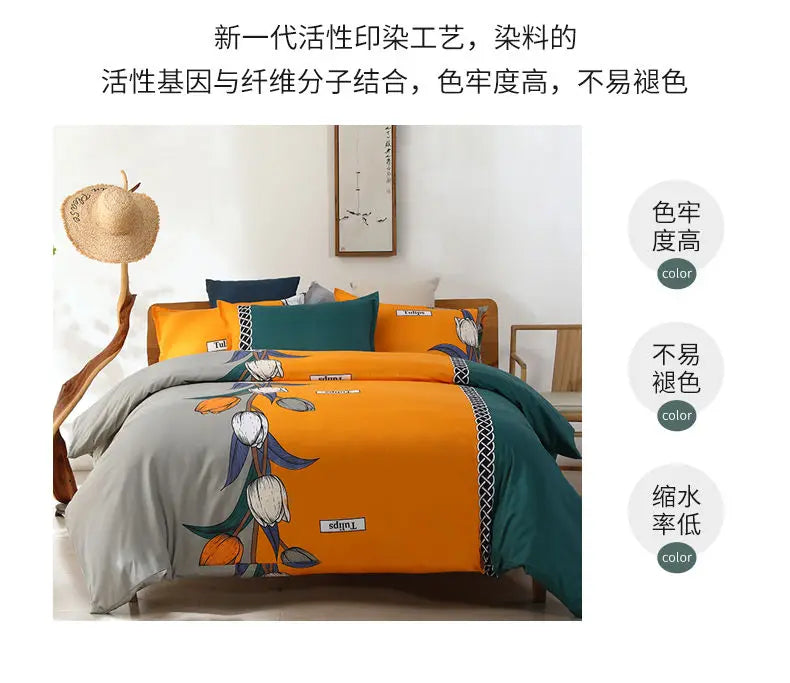 3pcs/Set Home Textile Bed Sheet Set with Pillowcases Cotton Material Lovers Home Room Bedding Flat Sheet Bed Sheet Set