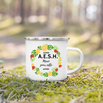 Merci Aesh Print Mugs Creative Coffee Cups Drinks Water Enamel Cup School Handle Drinkware Best Graduation Thanks Gifts for Aesh