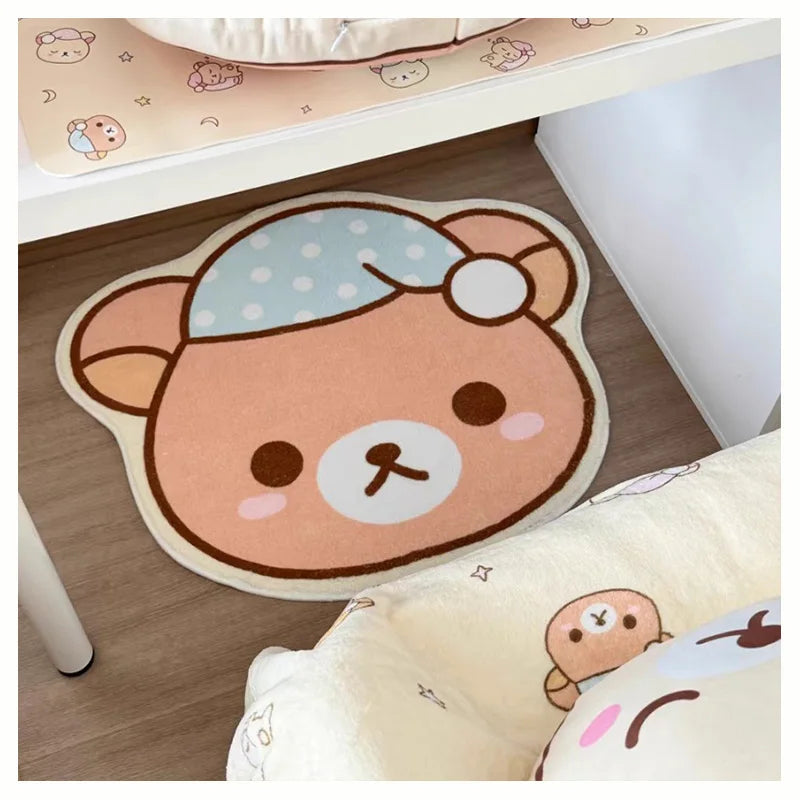 Cute Bear Home Decoration Floor Mat Irregular Cartoon Girl Bedroom Carpet Nightcap Bear Children Rug Plush Soft Foot Mats Tapete
