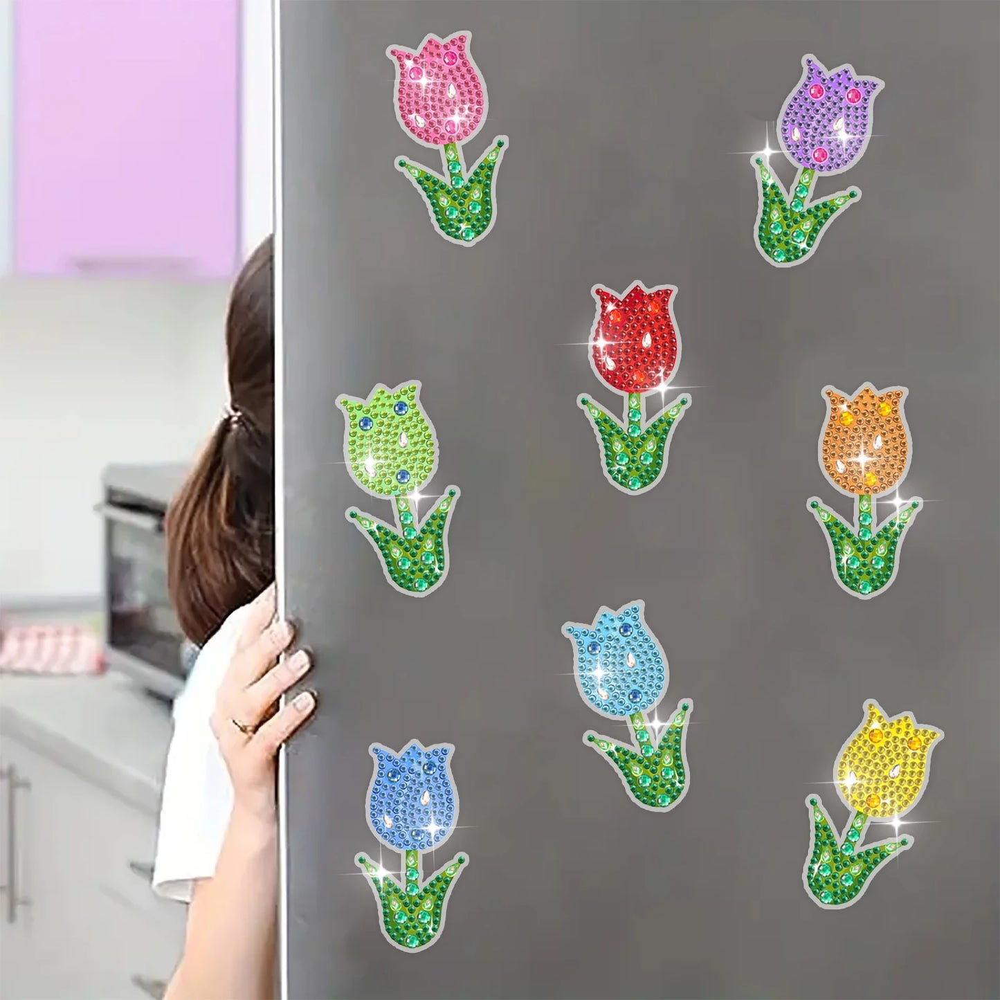 8pcs/Set Diamond Painting Magnets for Refrigerator Diamond Art Fridge Magnets for Adults Diamond Art Refrigerator Magnets Kits