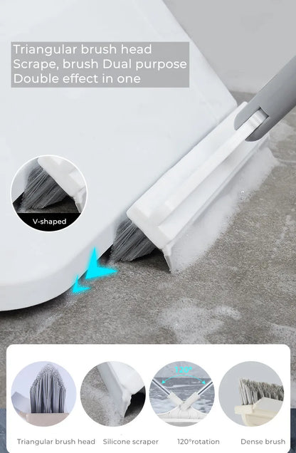 Rotating Floor Scrub Brush Long Handle Windows Squeegee Stiff Bristle Broom Mop 2In1 for Bathroom Kitchen Floor Crevice Cleaning