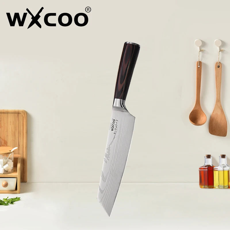 WXCOO Santoku Knife Set Japanese Butcher Carving Bread Fruit Meat Cleaver Boning High Carbon Steel Kitchen Knives