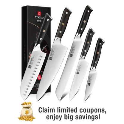 XINZUO 1-5PCS Stainless Steel Knives Set GERMANY 1.4116 Steel Chef Bread Utility Santoku Petty Knives Cooking Tools Ebony Handle