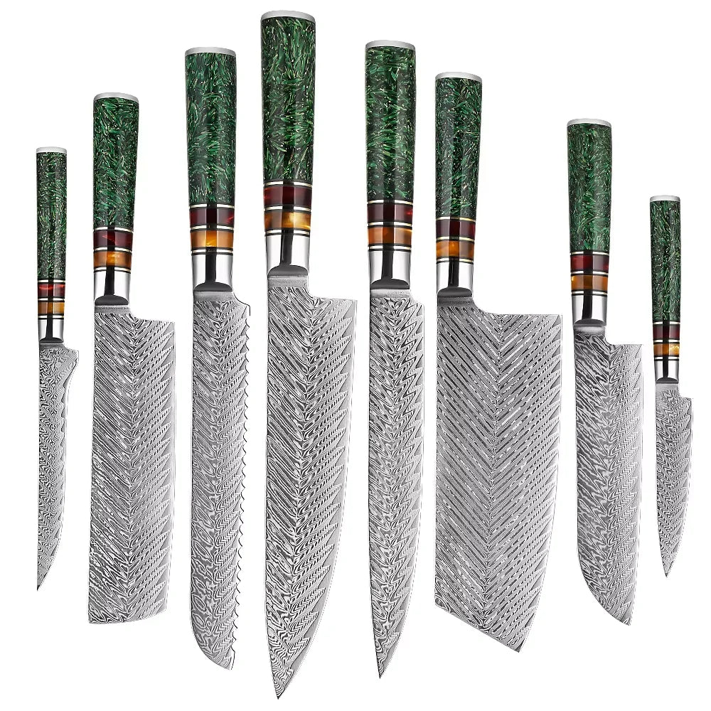XITUO Luxury Damascus Kitchen Knife Set Japan Chef Santoku Knife Cleaver Paring Bread Knife Featured Resin Synthesis Handle