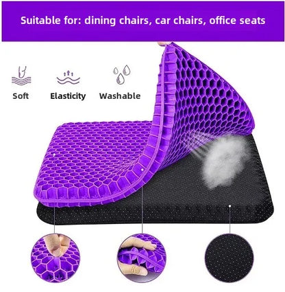 Honeycomb Gel Seat Cushion Breathable Cooling for Office Car Travel Ergonomic Support with Premium Gel Material & Non-Slip Base