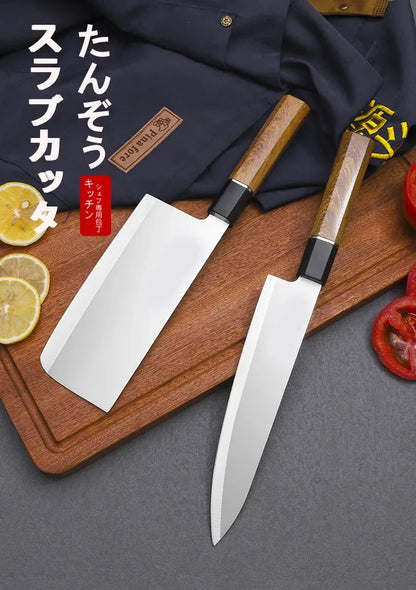 Japanese Chef's Knife Sushi Sashimi Knife Stainless Steel Kitchen Slicing Nakiri Knife 5Cr15 Blade Wood Handle Kitchen Tools
